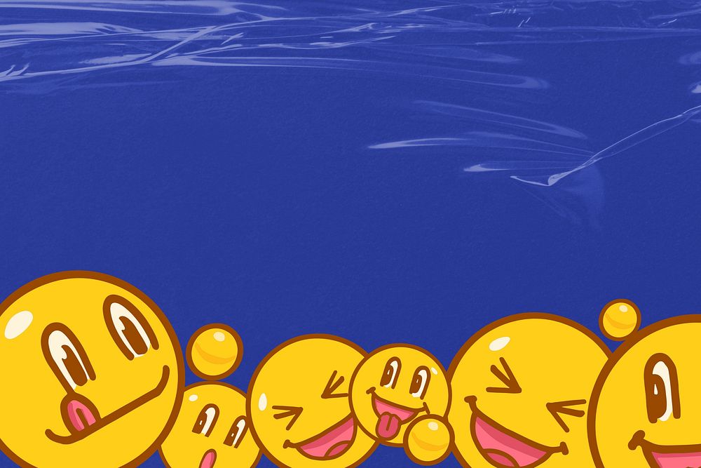 Blue smiling emoticons background, facial expressions