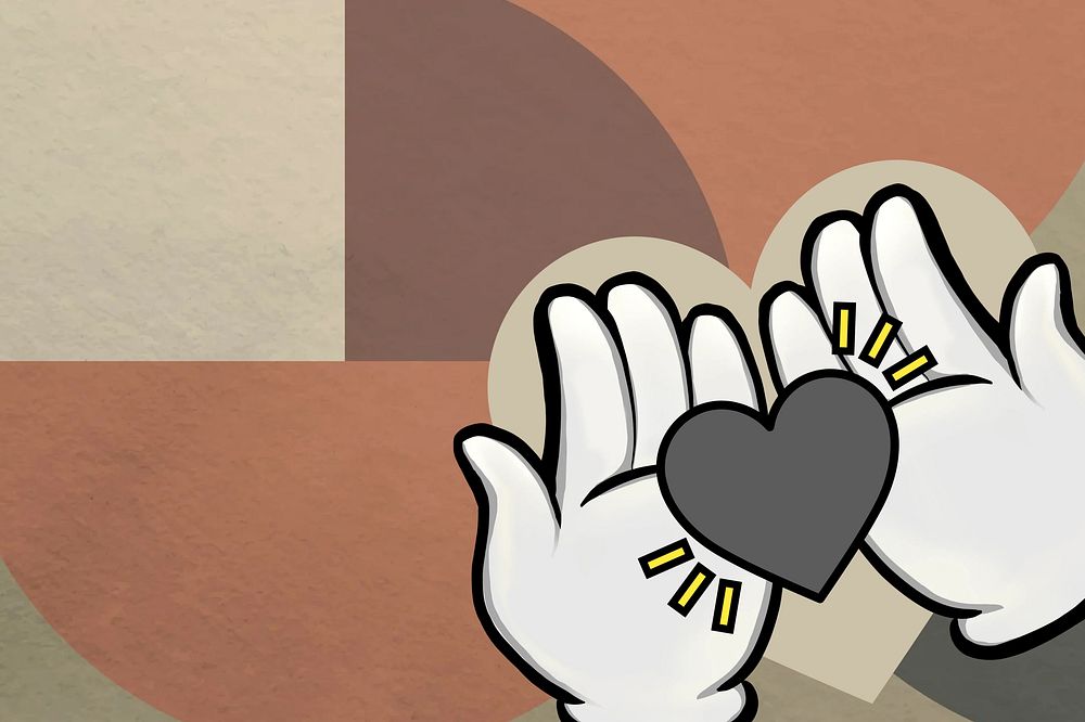 Brown retro Bauhaus background, hands showing heart