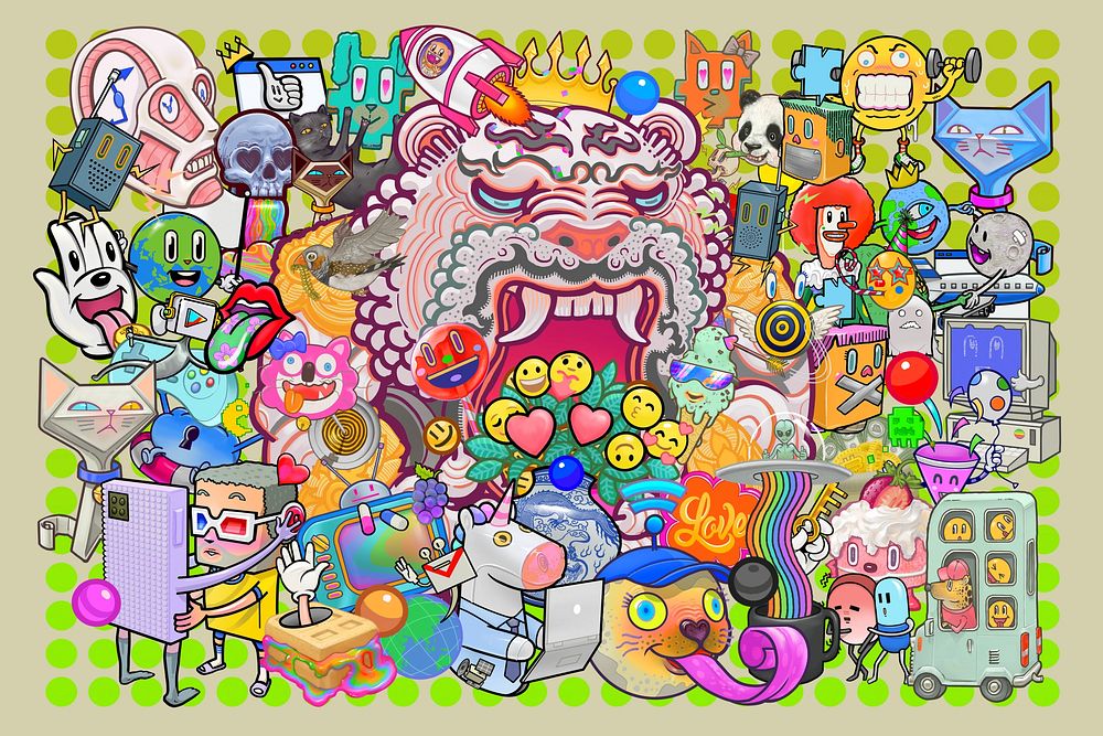 Funky neo graffiti, abstract cartoon illustration