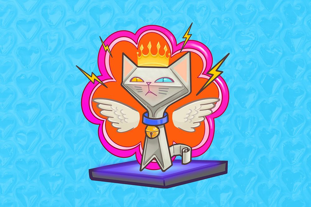 Cat wearing crown background, animal cartoon