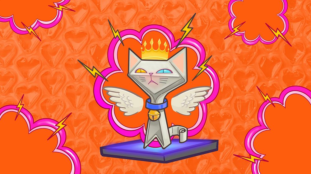 Cat wearing crown desktop wallpaper, animal cartoon background