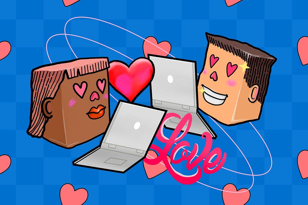 Online dating cartoon background, love illustration