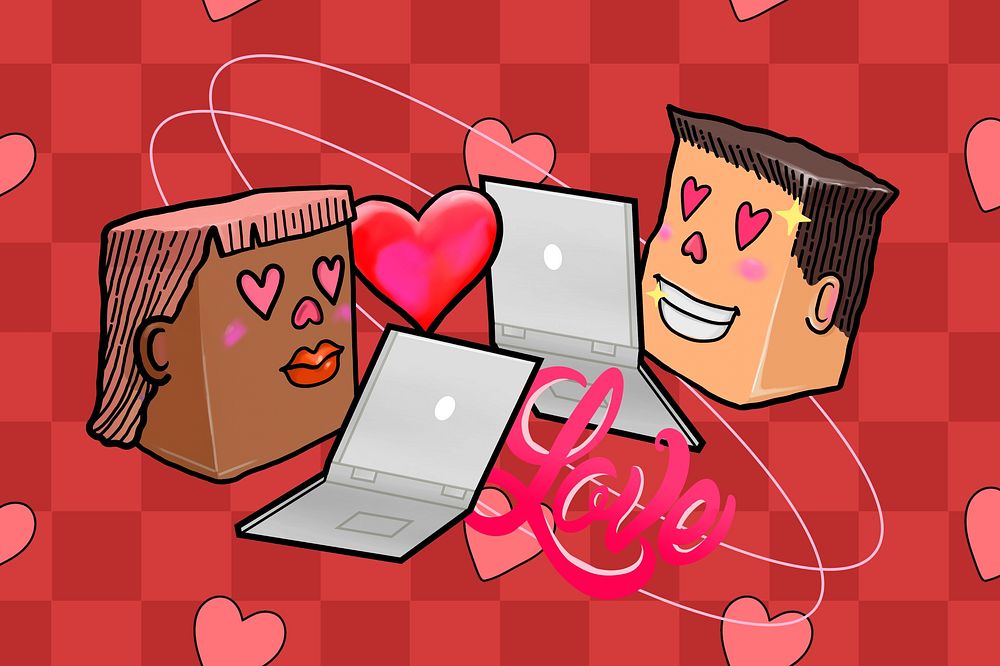 Online dating cartoon background, love illustration