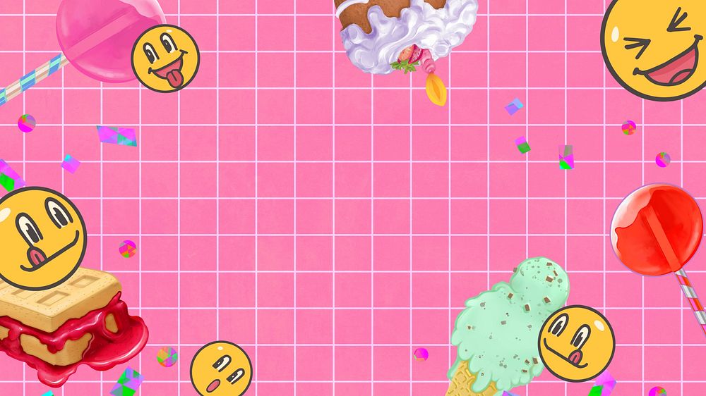 Funky food lover computer wallpaper, pink holographic background
