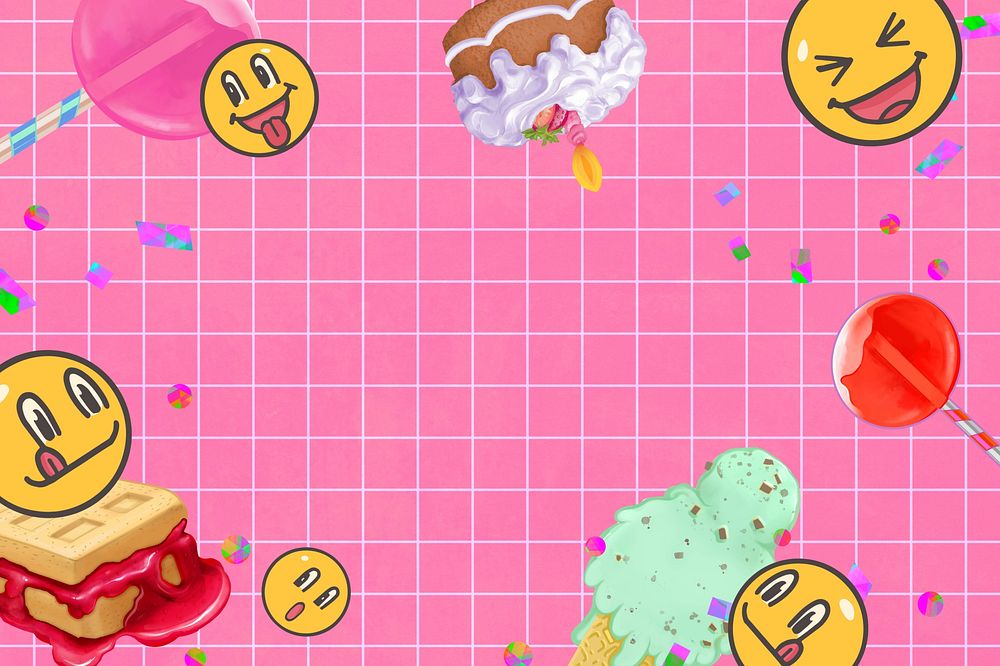 Funky food lover background, pink grid design