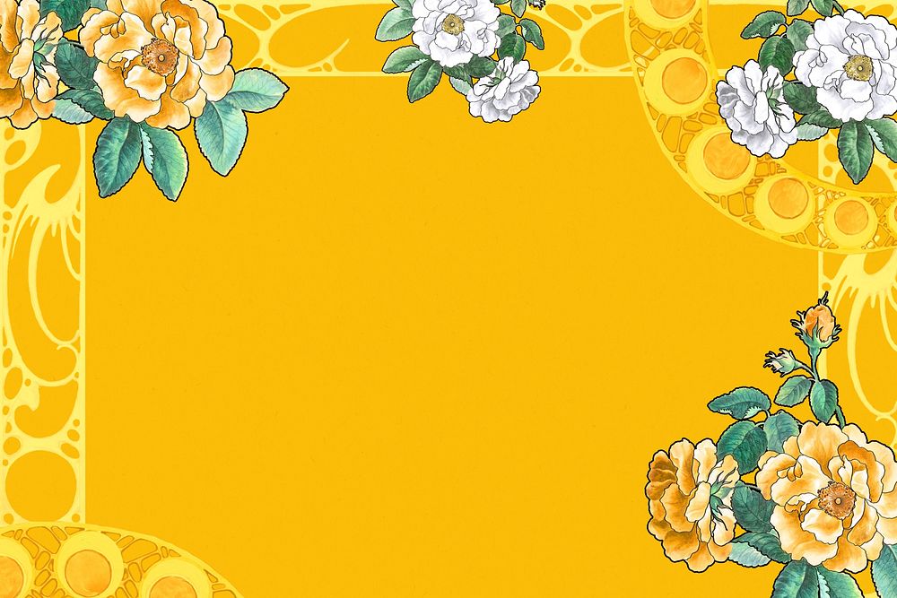 Vintage Spring frame background, yellow botanical design, remixed by rawpixel