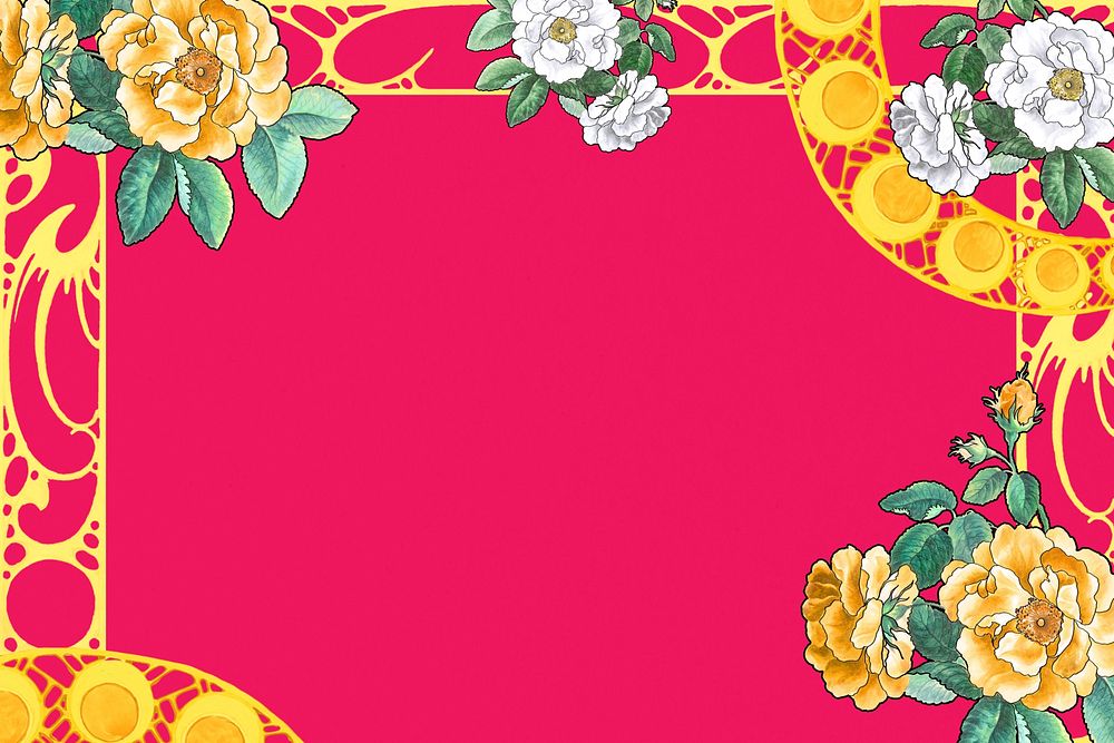 Vintage Spring frame background, pink botanical design, remixed by rawpixel
