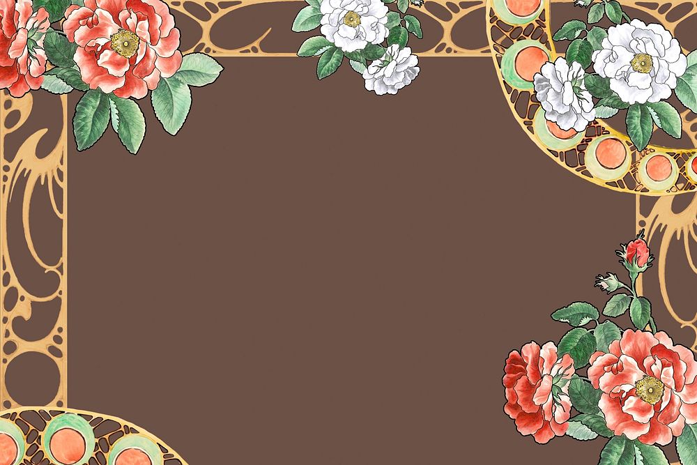 Rose frame, brown background illustration, remixed by rawpixel
