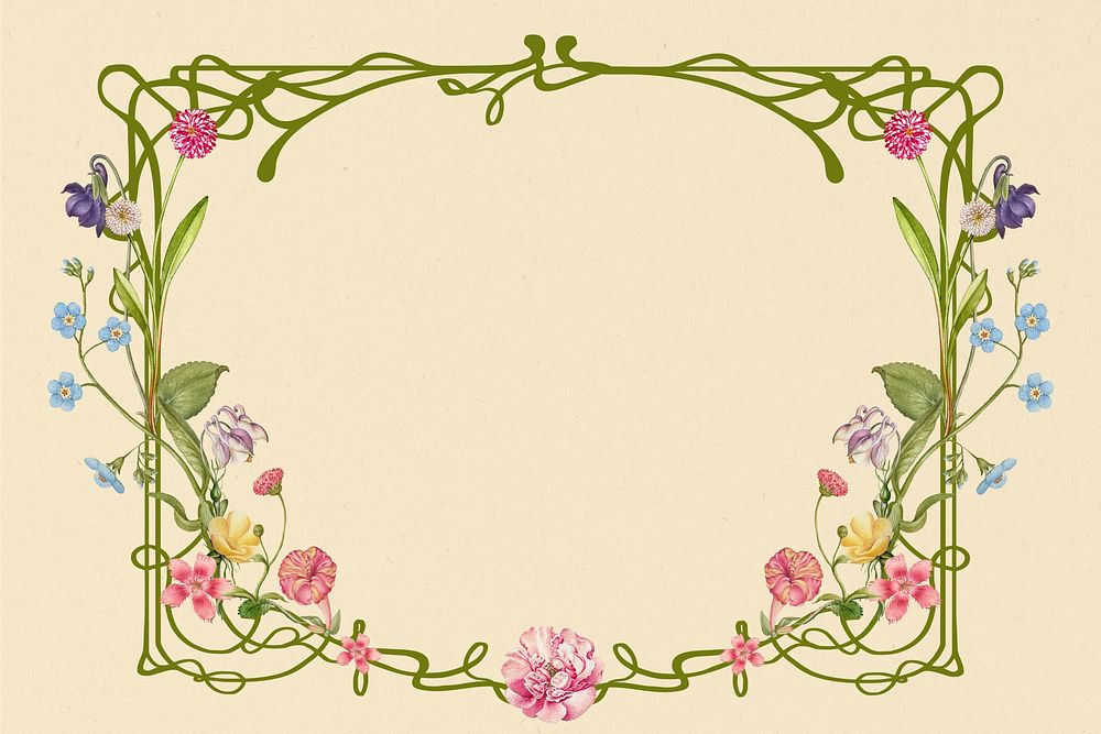 Beige background, floral frame drawing design, remixed by rawpixel