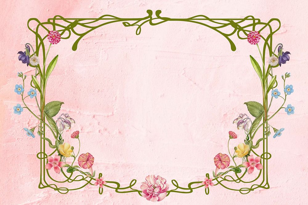 Floral frame, pink textured background design, remixed by rawpixel