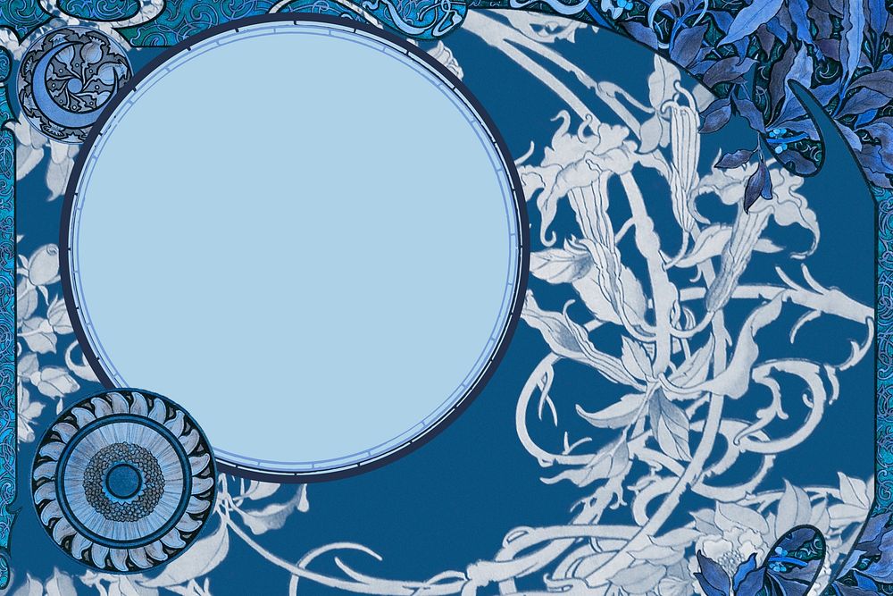 Art nouveau frame background, blue celestial illustration