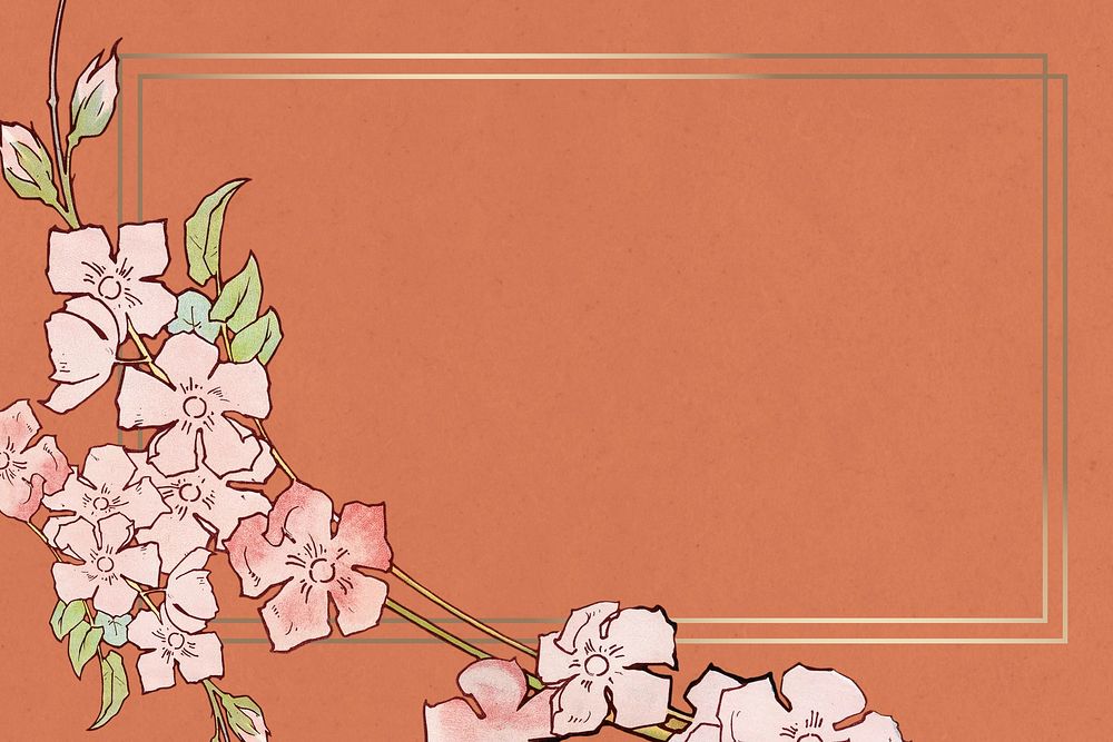 Brown flower frame background, orange textured design, remixed by rawpixel
