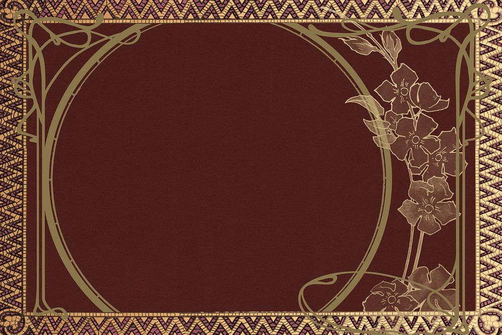 Brown luxury frame background, flower border design, remixed by rawpixel