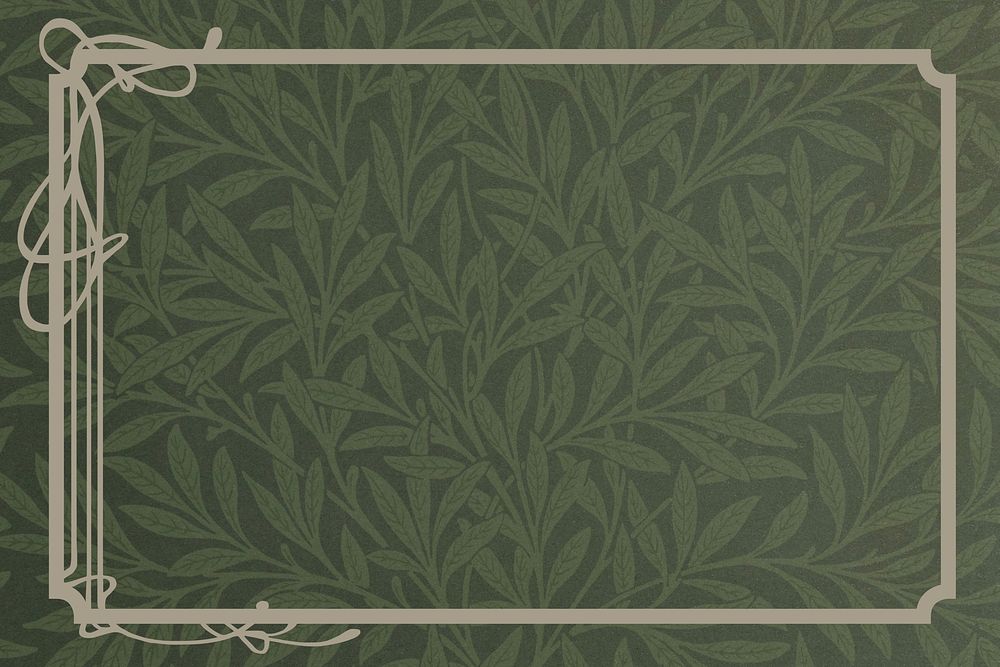 William Morris' patterned background, leaf frame, remixed by rawpixel