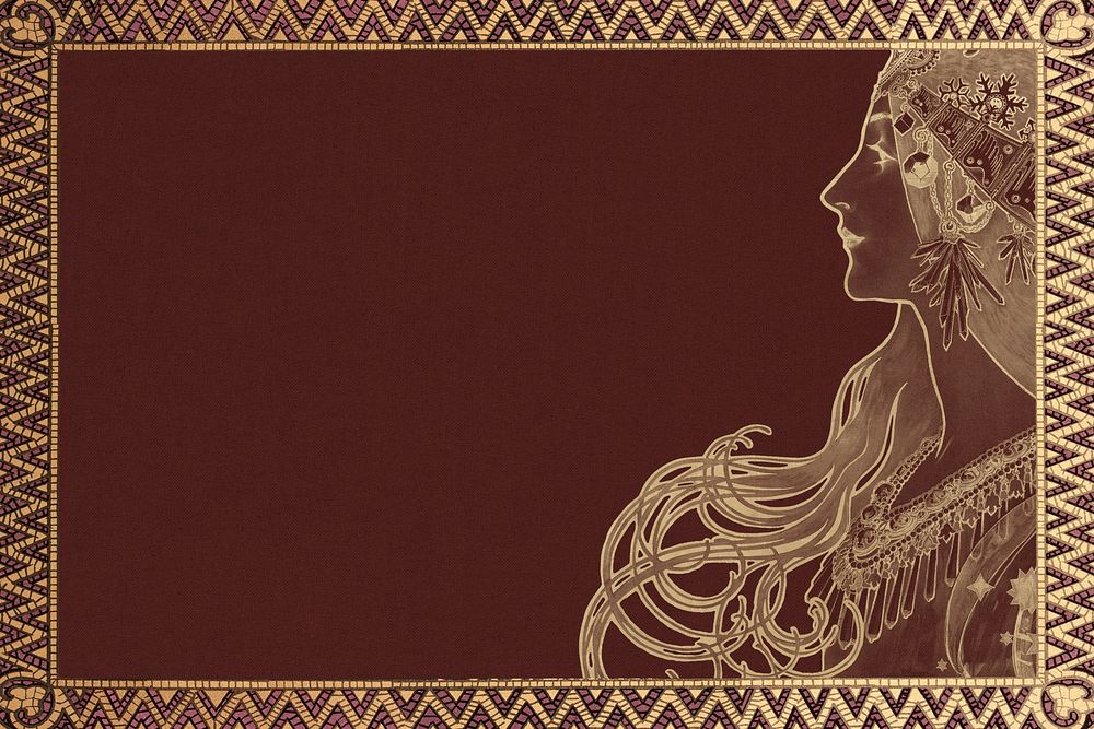 Alphonse Mucha's Zodiac background, vintage woman frame, remixed by rawpixel