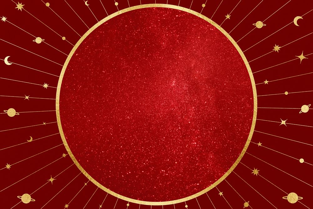 Celestial astrology frame background, red galaxy aesthetic