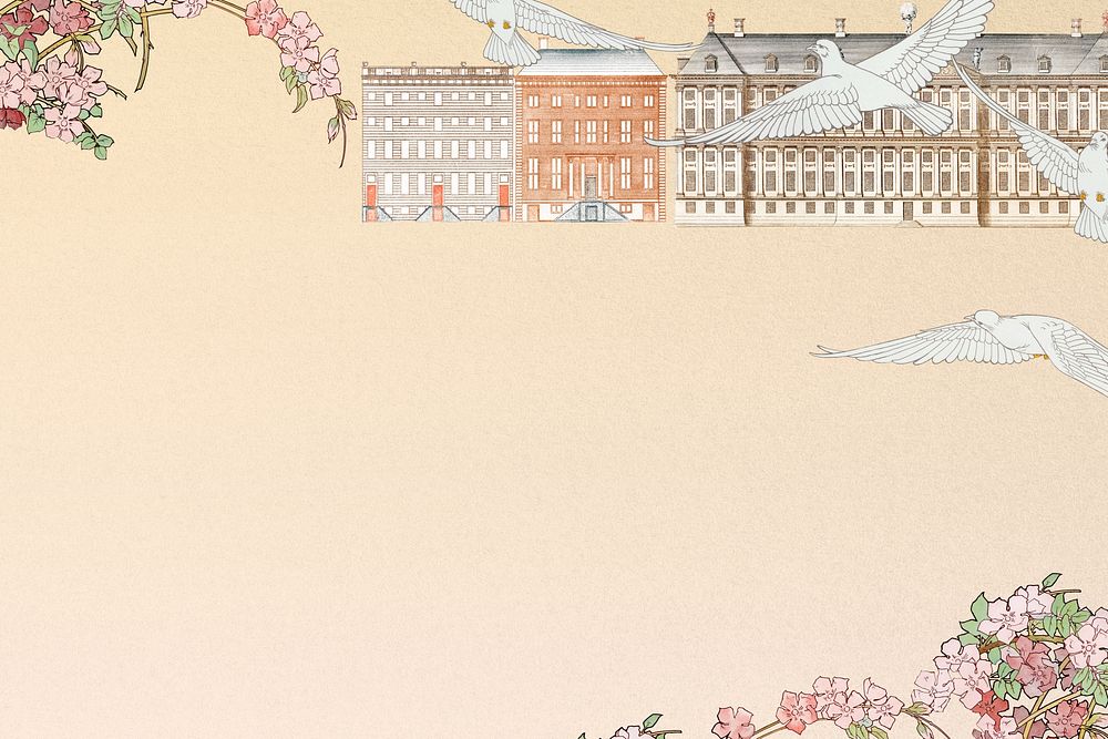 Beige background, Art Nouveau building border, remixed by rawpixel