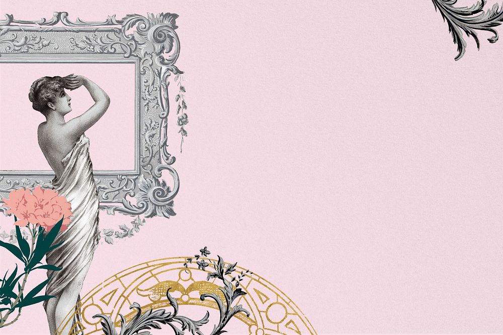 Art nouveau pink background, vintage woman design, remixed by rawpixel