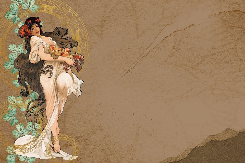 Vintage floral woman background, remixed from the artwork of Alphonse Mucha