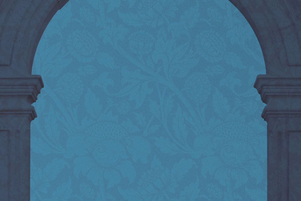 Blue pillar border background, William Morris' flower pattern, remixed by rawpixel