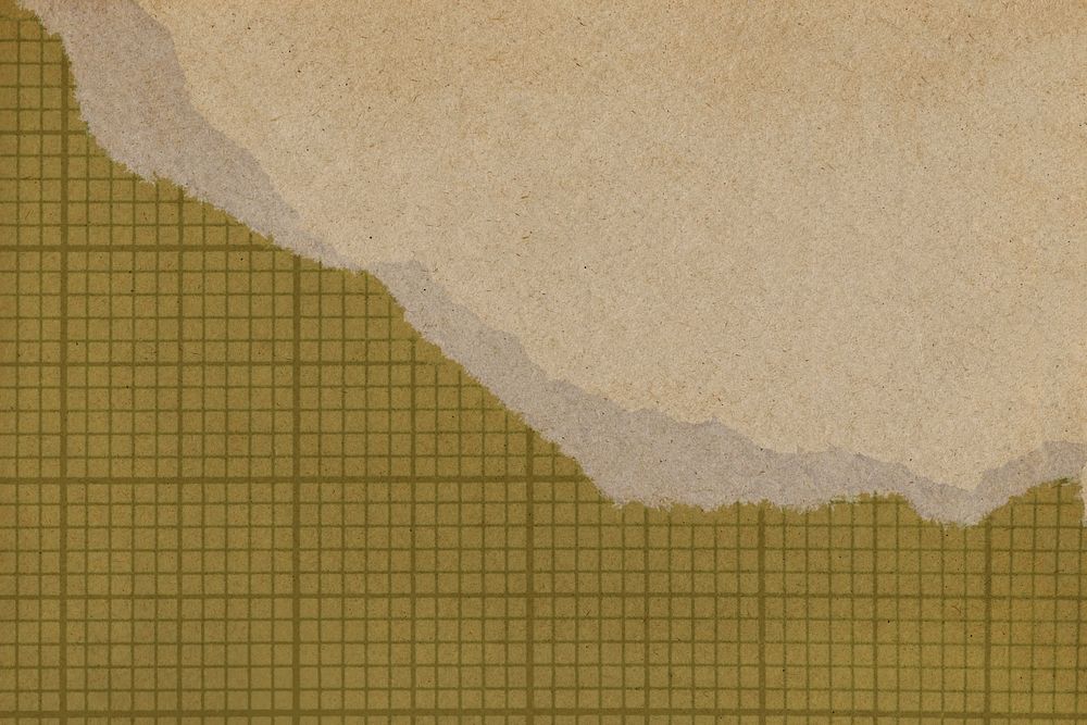 Brown paper texture background, green grid ripped border