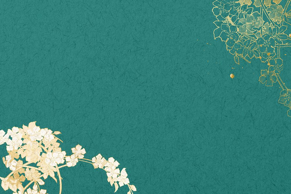 Green background, gold flower border, remixed by rawpixel