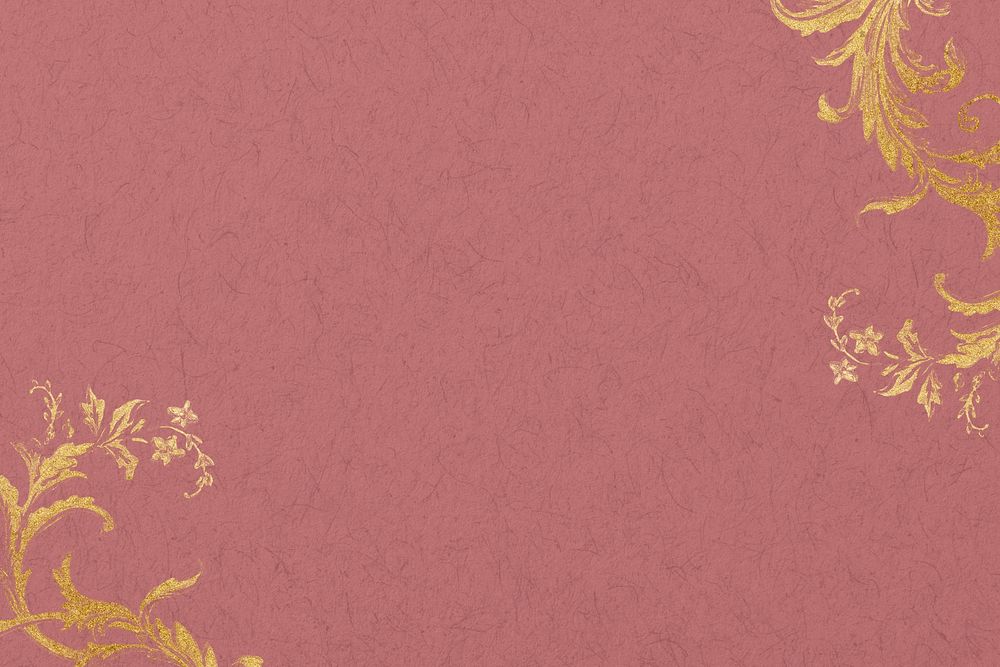 Pink background, gold flower border, remixed by rawpixel
