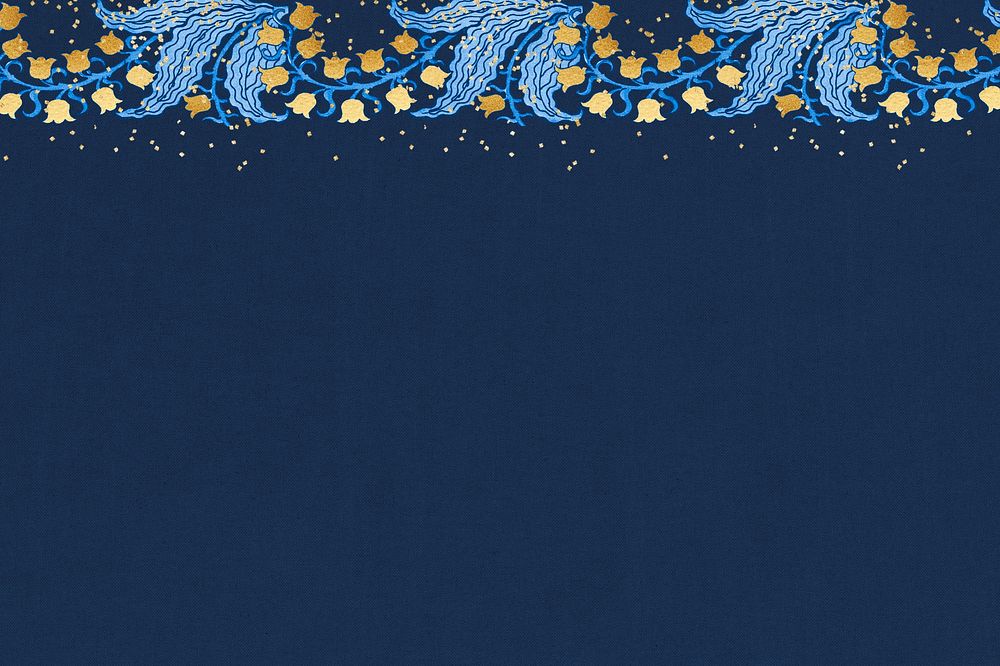 Dark blue background, gold flower border, lily of the valley, remixed by rawpixel
