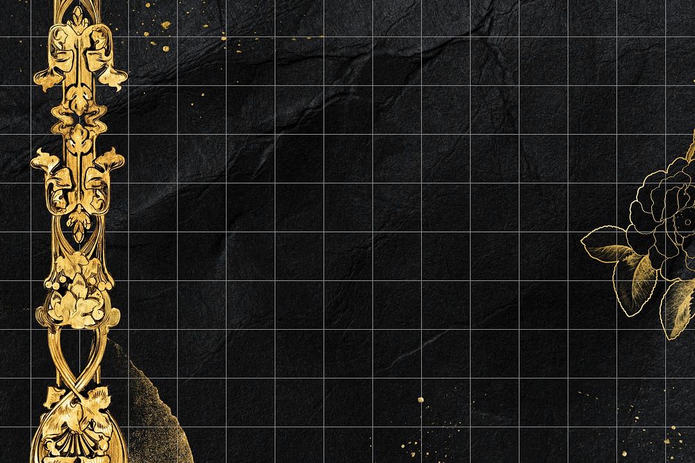 Black grid background, gold pole border, remixed by rawpixel