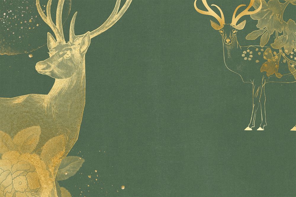 Aesthetic deer border, green background, remixed by rawpixel