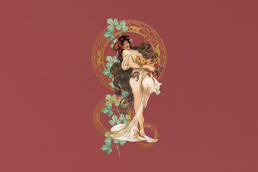 Vintage floral woman background, remixed from the artwork of Alphonse Mucha