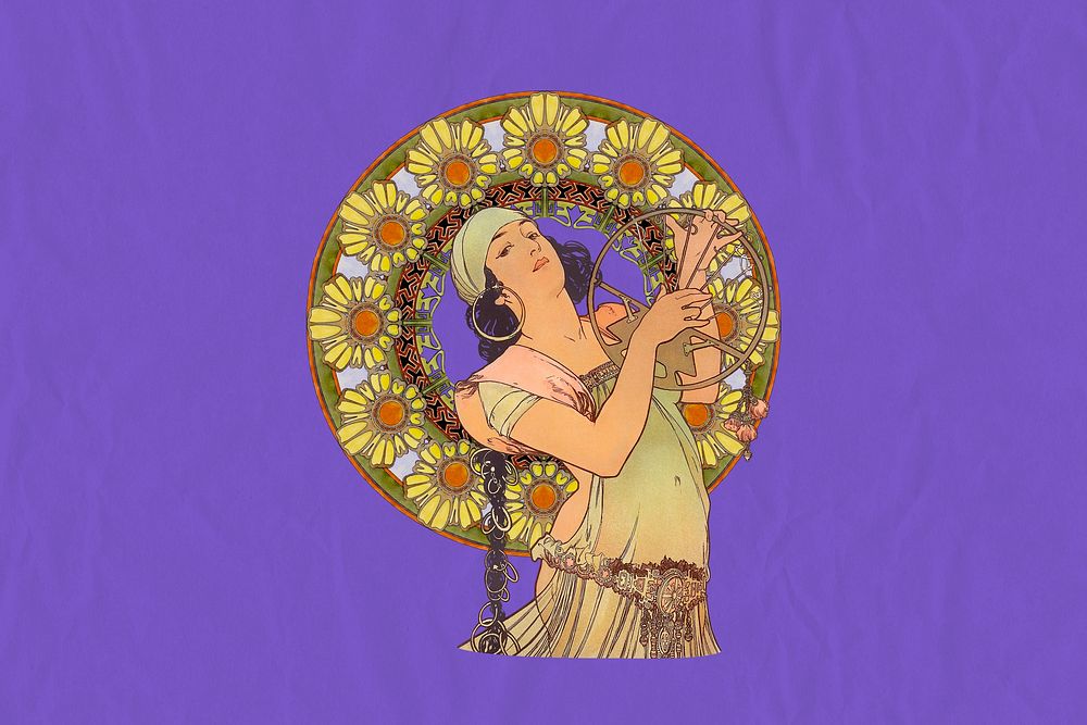 Alphonse Mucha's Salom&eacute; background, vintage woman aesthetic, remixed by rawpixel