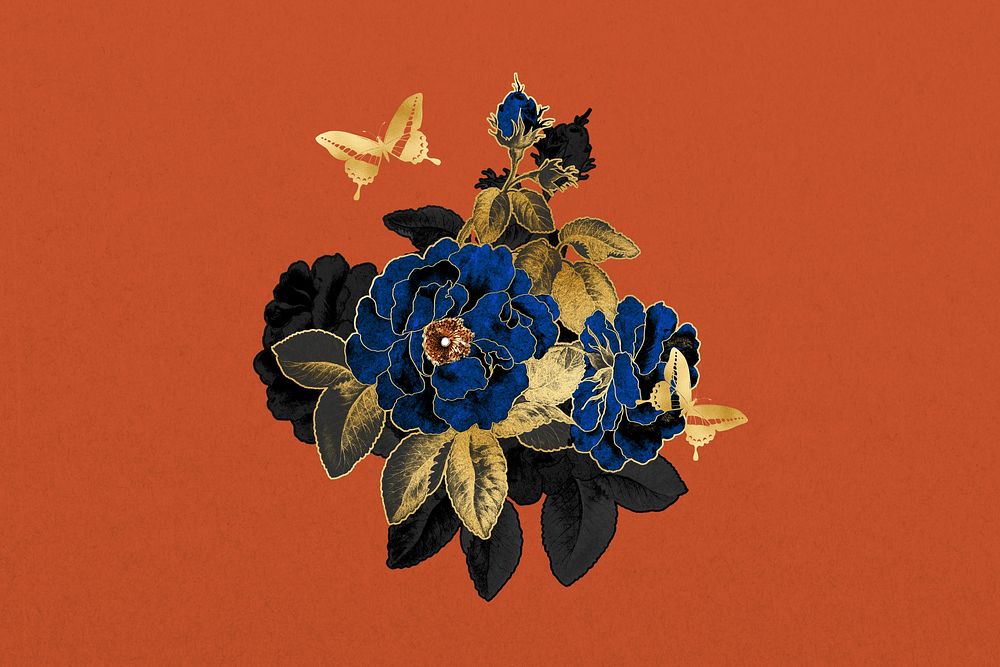 Blue rose, orange background illustration, remixed by rawpixel