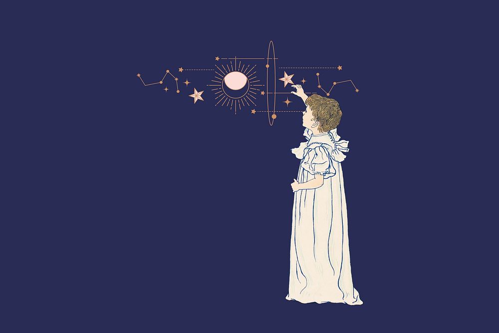 Vintage celestial stars background, little kid illustration, remixed by rawpixel