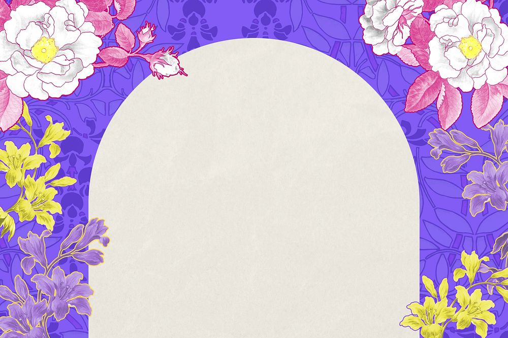 Purple floral frame background, vintage botanical illustration, remixed by rawpixel