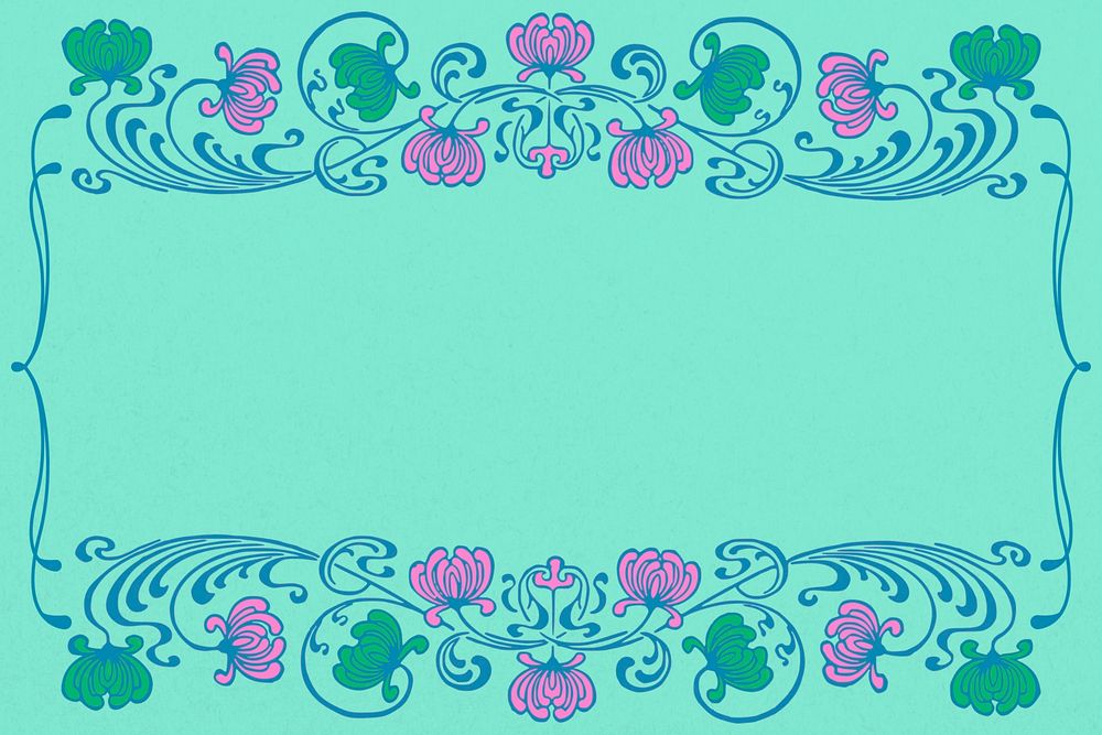 Vintage floral frame background, teal ornamental design, remixed by rawpixel