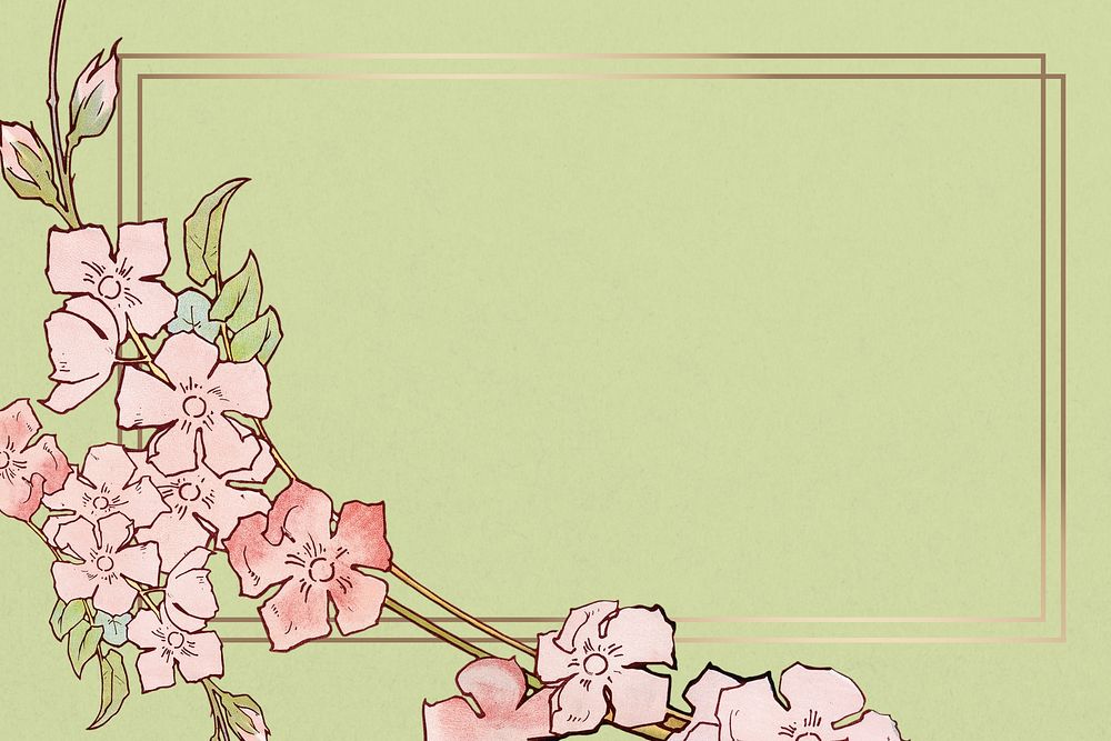 Vintage flower frame background, green textured design, remixed by rawpixel