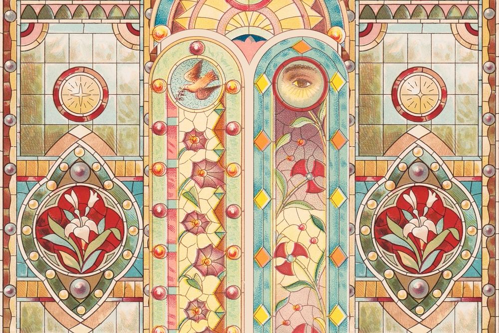 Aesthetic church's stained glass background, Art Nouveau design, remixed by rawpixel