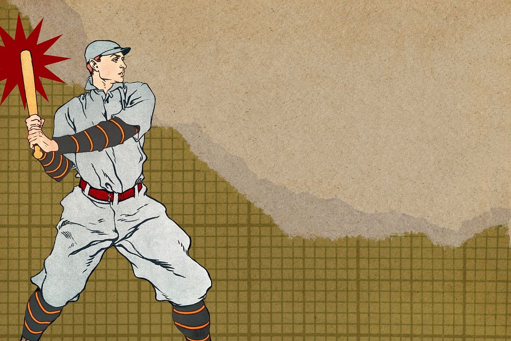Baseball player, brown background, vintage sport drawing, remixed by rawpixel