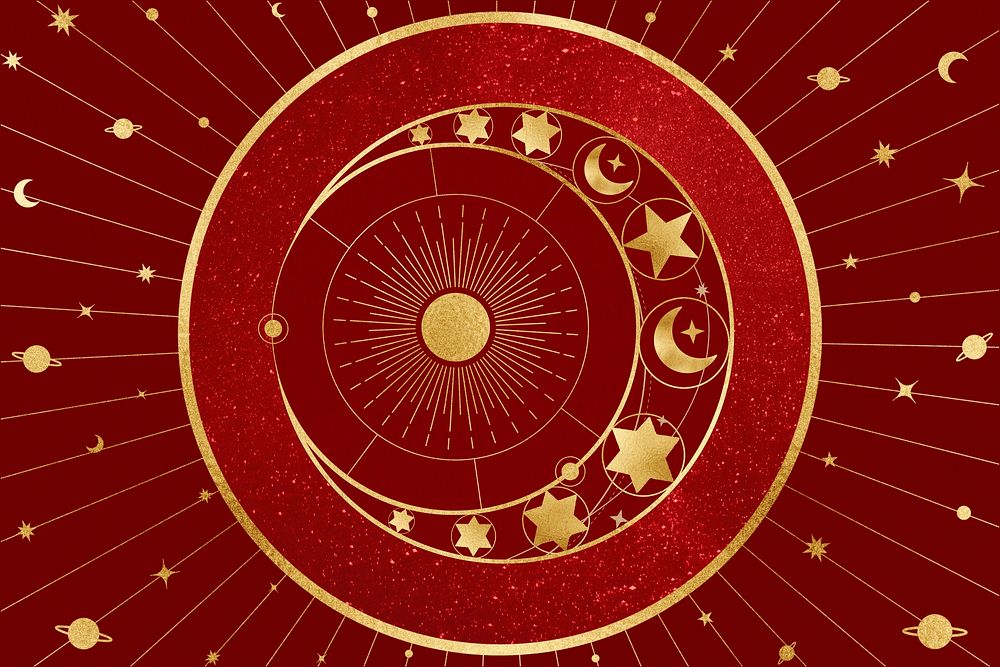 Gold celestial red background, remixed by rawpixel