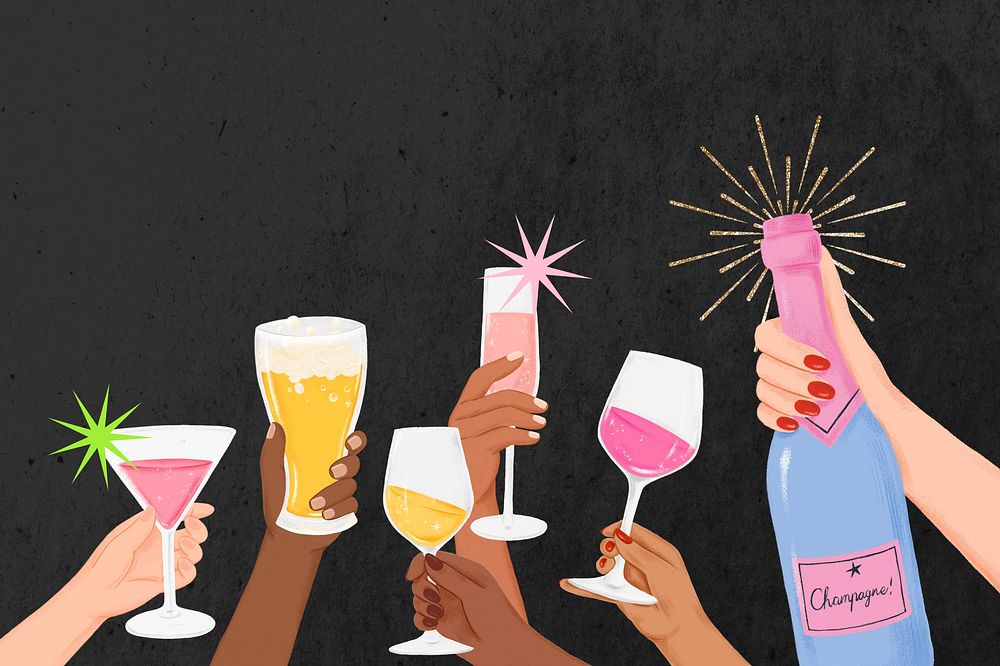 Party drinks border background, cute celebration illustration