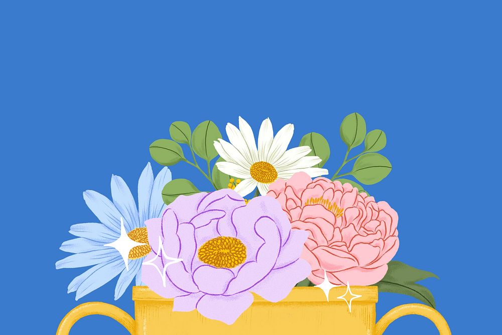 Flower trophy background, colorful blue design
