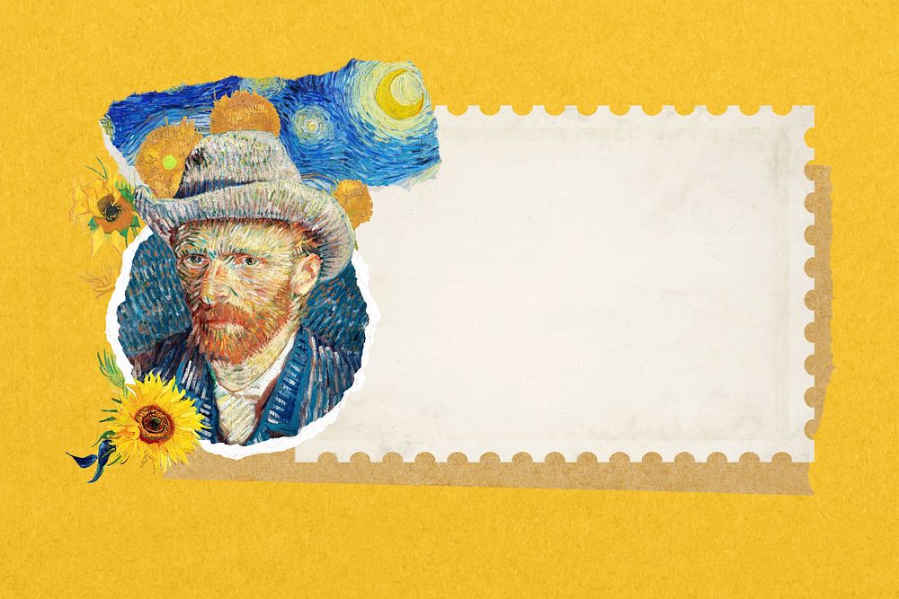 Van Gogh's self-portrait postage stamp collage element, remixed by rawpixel