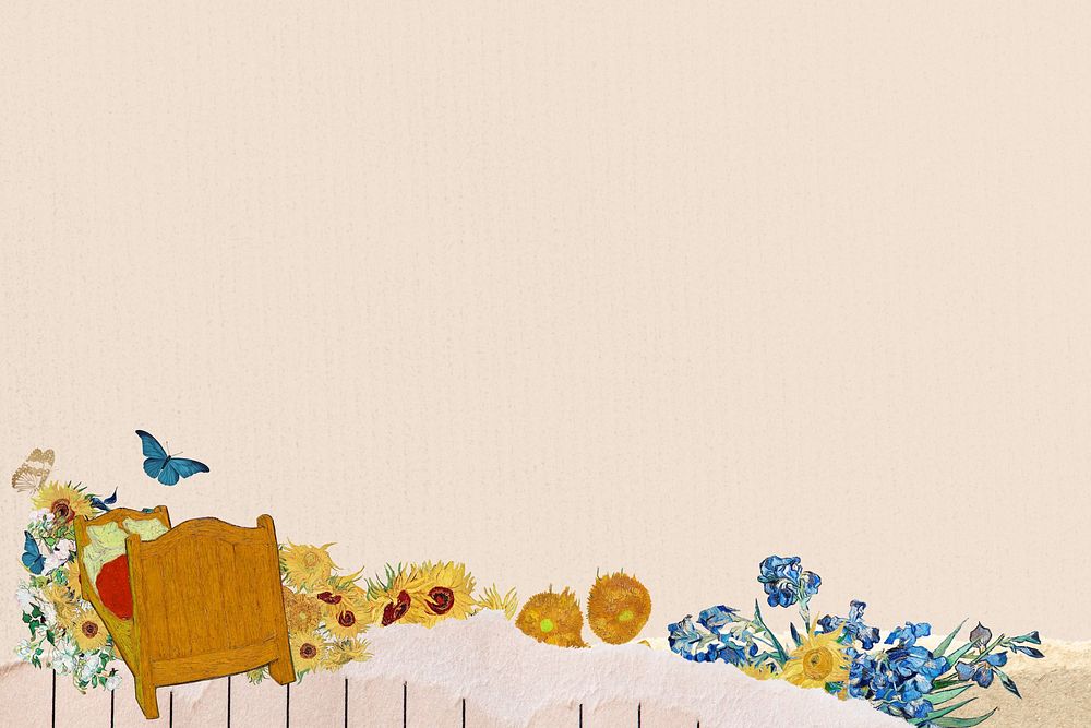 Blue background, Van Gogh's famous artwork border, remixed by rawpixel
