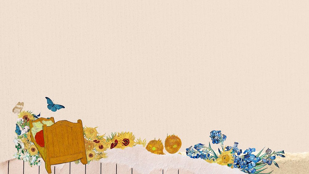 Famous painting beige desktop wallpaper, Van Gogh's artworks border, remixed by rawpixel