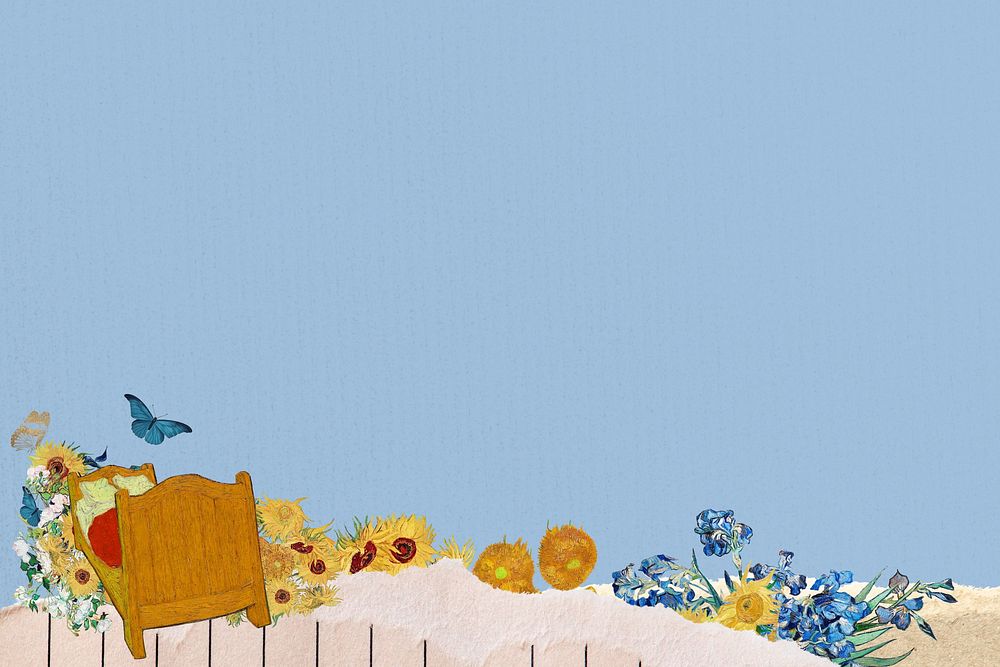 Van Gogh's artworks border background, ripped paper design, remixed by rawpixel