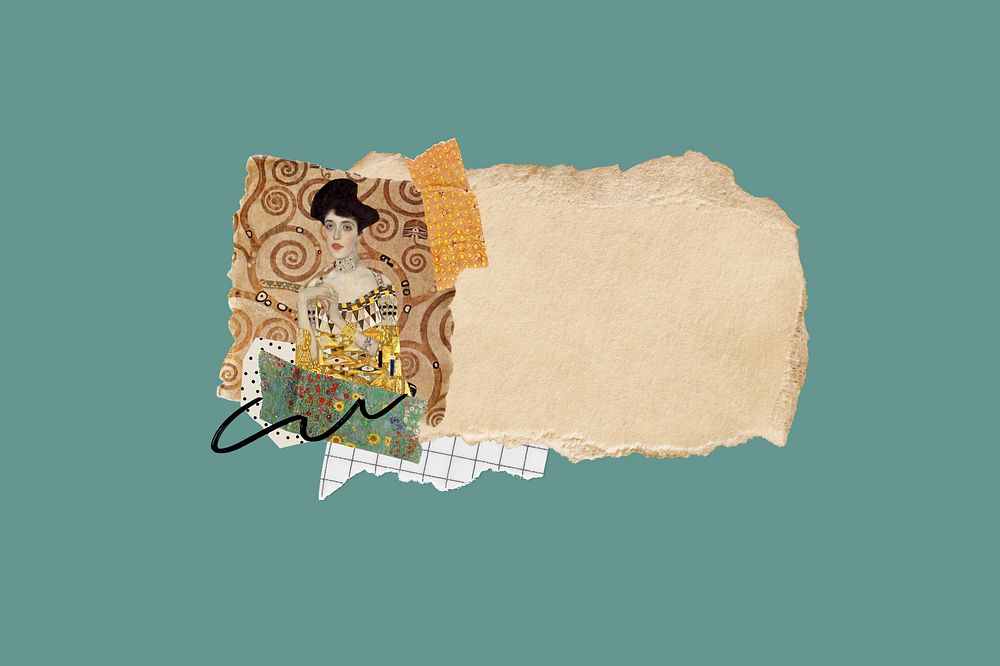Ripped paper, Gustav Klimt's famous painting collage design, remixed by rawpixel