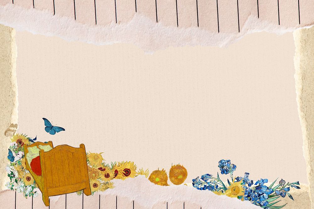 Van Gogh's artworks border background, ripped paper frame design, remixed by rawpixel