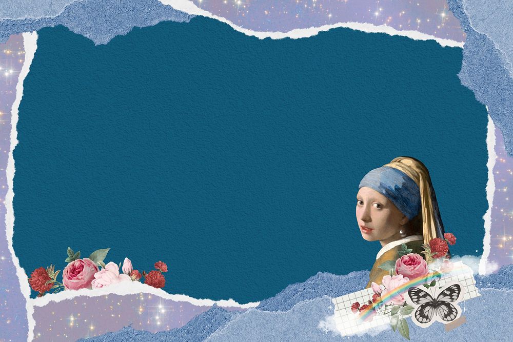 Vermeer girl ripped paper background. Famous art remixed by rawpixel.