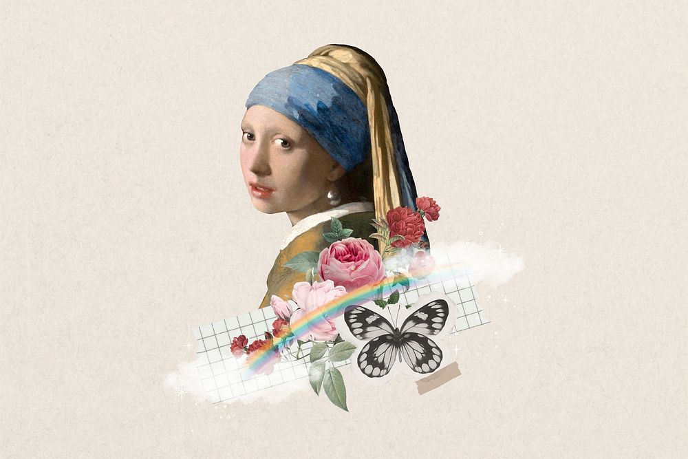 Vermeer pearl earring white background. Famous art remixed by rawpixel.